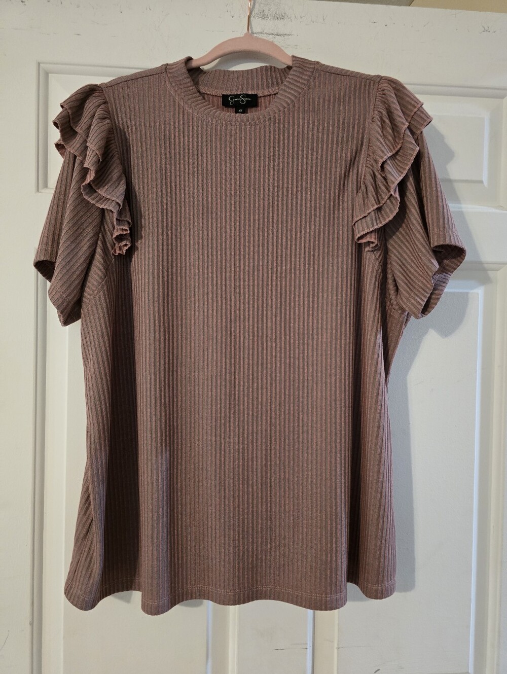 Jessica Simpson Dusty Rose Ribbed Ruffle Sleeve Tee